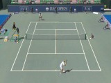 Hard courts are the default for exhibition matches, with a high camera.