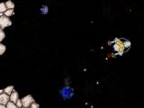 Combat in the first world, "Rocks".  My ship is the blue one.