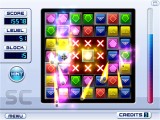 Blocks explode off the screen as a set are matched. Those X symbols stop rows and columns being moved.
