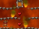 Leap up through the gaps in the floors to reach the portal. Those hearts are extra lives.